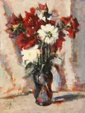 Corrado Michelozzi, Dalie, oil on compensato