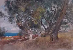 Giuseppe Casciaro, Paesaggio con marina, 1931, pastel on card