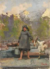 Pastorella by Angelo Prada, oil on canvas applicata on faesite, offered Jul 2023