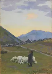 Al pascolo by Angelo Prada, oil on compensato, offered Jul 2023