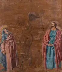 Deposizione by Giuseppe Fraschetti, 1956, mixed media and collage on paper, offered Jul 2023