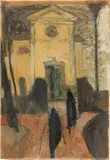 Lorenzo Viani, L'ultimo conforto (La chiesa di San Genesio e San Rocco a Giustagnana), 1920, oil on cardboard