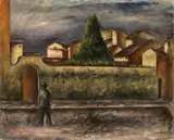 Tempo di pioggia by Ottone Rosai, 1938, oil on canvas, offered May 2023