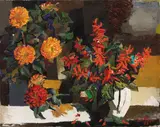 Renato Guttuso, Zinnie e altri fiori, 1957, oil on canvas