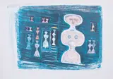 Massimo Campigli, Donna su fondo blu, 1965, lithograph a colori