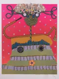 Enrico Baj, «La principessa Caterina Romanovna Vorontsova Dashkova» e «Cristina di Lorena, Granduchessa di Toscana», 1975, lithograph a colori and mixed media