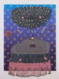 Enrico Baj, «Antoinette du Ligier de la Garde Deshouliére» e «Geneviève Premoy, detta la Cavaliera Balthasar, eroina francese», 1975, lithograph a colori and mixed media