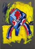 Ugo Nespolo, Senza titolo, mixed media on paper applicata on cardboard