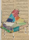 Giuseppe Chiari, Due opere a soggetto «Pianoforte», mixed media and collage on canvas