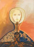 Bruno Ceccobelli, Raggiosa, mixed media on cardboard and legno con collages di carte and stoffe dipinte and sagomate