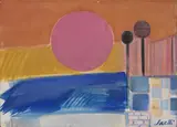 Bruno Saetti, Paesaggio con sole, tempera on cardboard