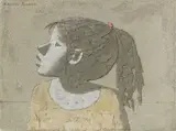 Xavier Bueno, Bambina di profilo con coda, 1970, oil and mixed media on canvas