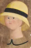 Antonio Bueno, Ragazza con cappello giallo, 1983, mixed media on paper applicata on cardboard