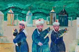Tre marinai by Antonio Possenti, 1997, oil on panel, offered May 2023
