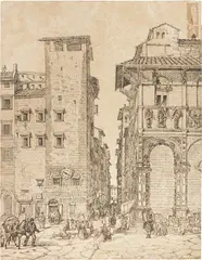 Firenze, Loggia del Bigallo by Emilio Burci, 1843, ink on paper, offered Apr 2023