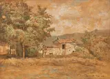 Casolare in campagna by Gino Romiti, 1938, oil on compensato, offered Apr 2023