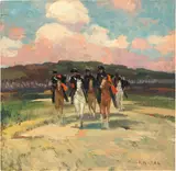 Pattuglia al Tombolo by Renato Natali, oil on compensato, offered Apr 2023