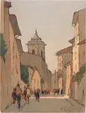 Cittadina by Giovanni Lomi, oil on faesite, offered Apr 2023