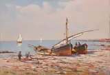 Renuccio Renucci, Pescatori, oil on compensato