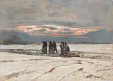 Gino Romiti, Viandanti, oil on tavoletta