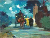 Notturno by Renato Natali, oil on compensato, offered Apr 2023