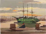 Sera al porto by Renato Natali, oil on faesite, offered Apr 2023