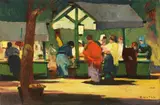 Al mercato by Renato Natali, 1930, oil on compensato, offered Apr 2023