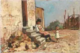 Sull'aia by Cafiero Filippelli, oil on compensato, offered Apr 2023