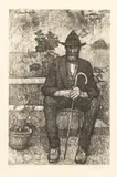 Llewelyn Lloyd, Uomo seduto con bastone e cappello, 1916, lithograph on paper
