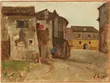 Scorcio di paese by Vincenzo Cabianca, oil on paper applicata on card, offered Apr 2023