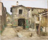 Adolfo Tommasi, Case di Matraia. Lucca, 1900, pastelli and oil on paper applicata on cardboard