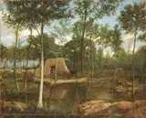Serafino De Tivoli, Paesaggio boschivo con capanno e lavandaia al torrente
