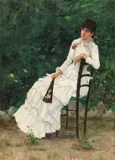 La signora Iginia Frediani in giardino by Angiolo Tommasi, 1885, oil on panel, offered Apr 2023