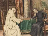 La partita a scacchi by Arnaldo Tamburini, watercolour on card, offered Apr 2023