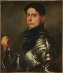 Autoritratto con la corazza by Armando Spadini, 1902, oil on cardboard applicato canvas, offered Apr 2023