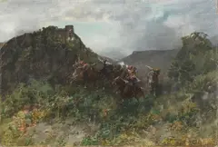 Alberto Pasini, Assalto alla Rocca. Cavalieri al galoppo, oil on canvas