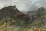 Alberto Pasini, Assalto alla Rocca. Cavalieri al galoppo, oil on canvas