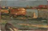 Leonardo Bazzaro, Barche in secca, 1926, oil on card