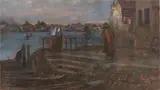 Giuseppe Carozzi, L'ora di notte, traghetto di Sottomarina, oil on canvas