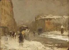 Porta Ticinese sotto la neve by Mosè Bianchi, 1888, oil on panel, offered Apr 2023