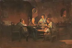 Giuseppe Costantini, Una partita a carte in famiglia, 1881, oil on panel