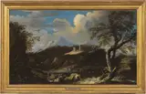 Bartolomeo Torreggiani, Paesaggio con edificio architettonico, oil on canvas