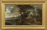 Bartolomeo Torreggiani, Paesaggio fluviale e montano, oil on canvas