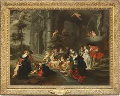 Simon de Vos, Giardino d'amore - Conversazione alla moda, oil on canvas