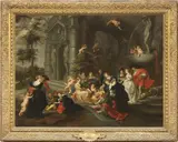 Simon de Vos, Giardino d'amore - Conversazione alla moda, oil on canvas