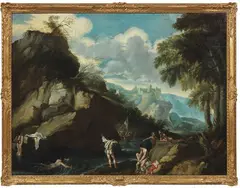 Marco Ricci, Paesaggio con bagnanti, oil on canvas