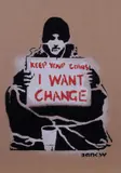 Keep your coins, I want change by Banksy, 2015, stencil and spray on cardboard, offered Feb 2023