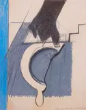 Piatto rotto e mano tagliata by Tino Vaglieri, 1966, mixed media on paper, offered Feb 2023