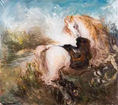 Cavalli by Gianni Testa, oil on canvas, offered Feb 2023