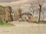 Francesco Galante, Scorcio urbano, oil on canvas board